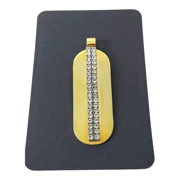 Vintage 80s Gold Tone Pendant With Crystal Accents - Picture 2 of 5